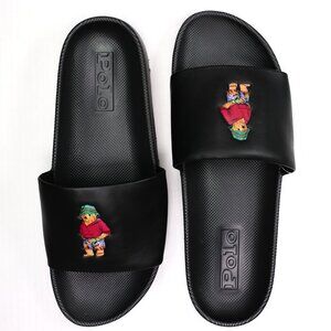 NWT POLO RALPH LAUREN MEN SLIDE SANDAL SLIPPER "POLO BEAR EDITION" BLACK SZ 12